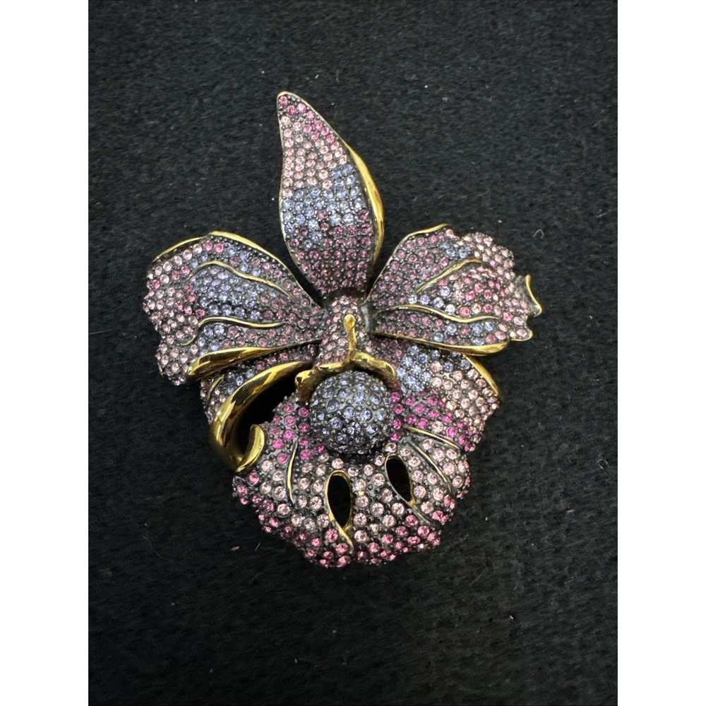 JOAN RIVERS Amethyst EXOTIC ORCHID Pave Rhinestone BROOCH Limited Edition #932